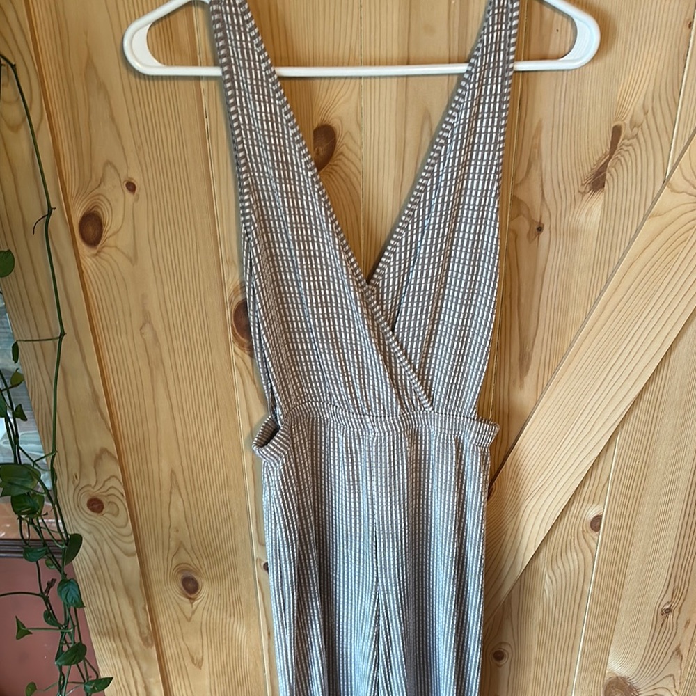 Caution To The Wind Striped Jumpsuit in Brown and White